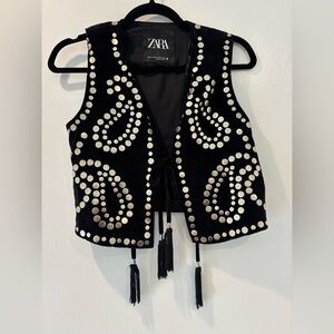 Zara Black Vest with Silver Studs and Tassels